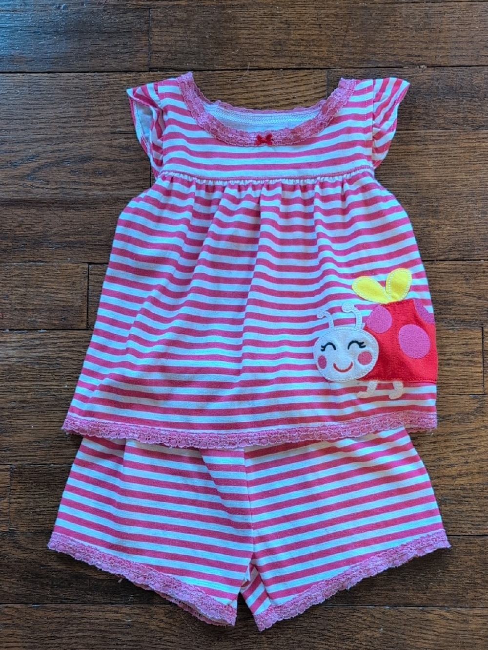 Carter's Pink and White Striped Ladybug Pajama Set 18 Months